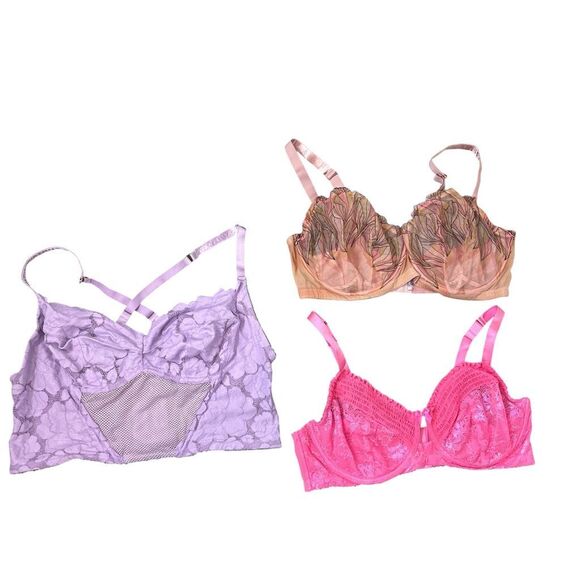 Savage X Fenty Other - Savage X Fenty Set of 3 Bra Womens 40DDD 3X Pink Purple Lace Underwired Unlined